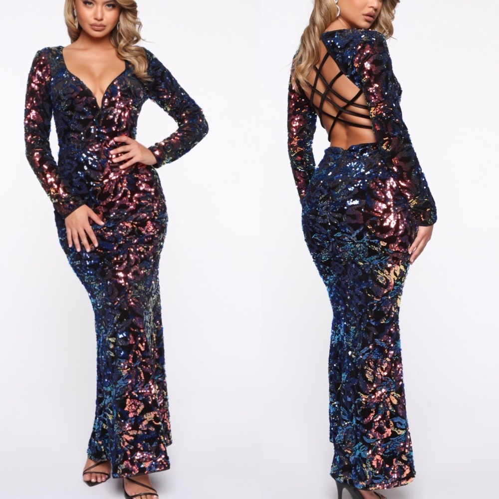 🆕Criss cross back sweetheart top long sleeve mermaid hem sequin gown